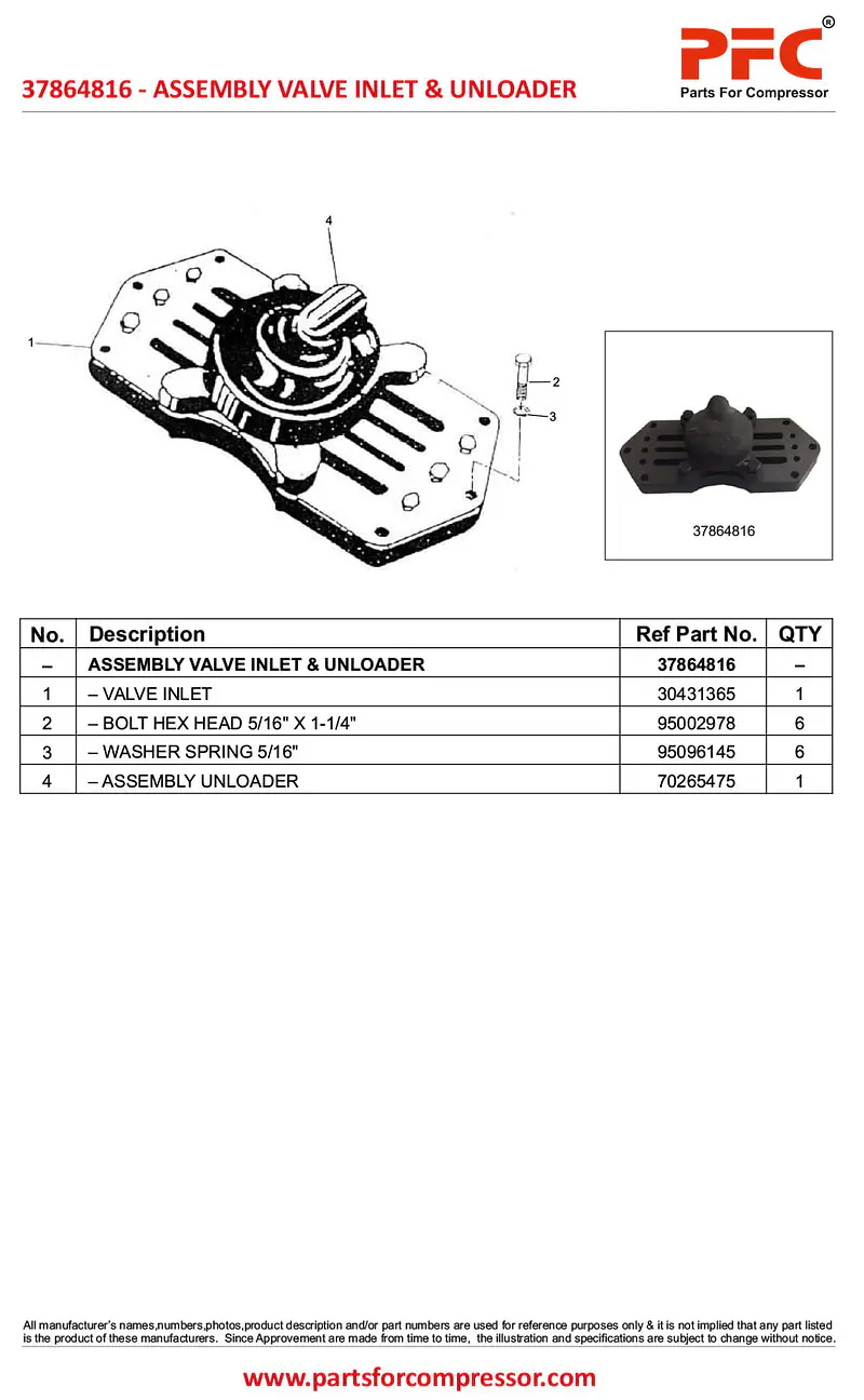 Assembly Valve Inlet & Unloader 37864816 Replacement - Master