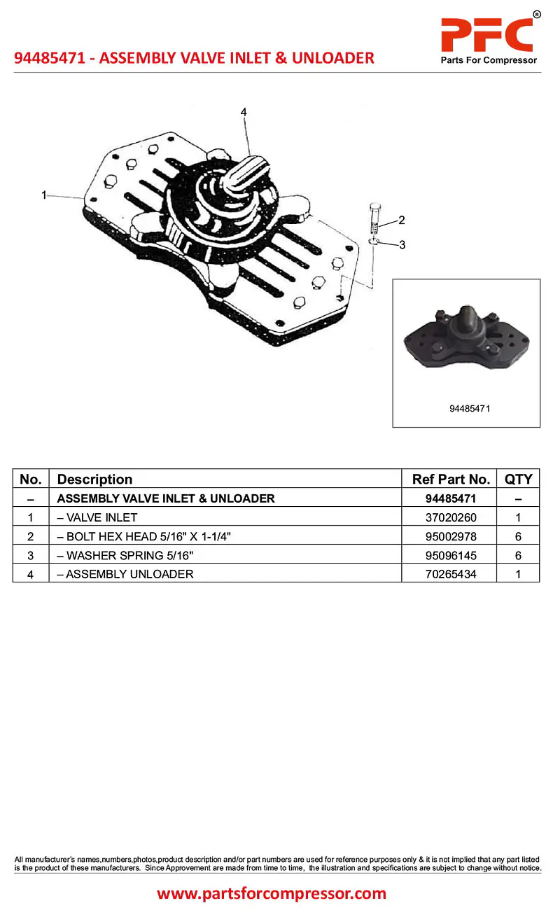 Assembly Valve Inlet & Unloader 94485471 Replacement - Master