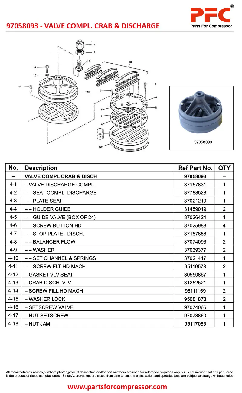 Valve Compl Crab & Disch (A43) 97058093 Replacement - Master