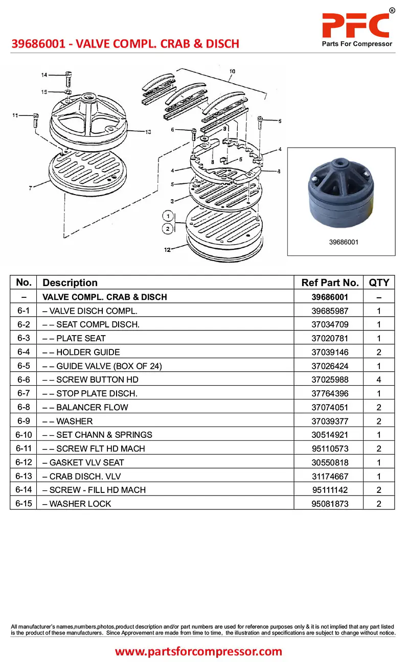 Valve Compl. Crab & Disch (A36) 39686001 Replacement - Master
