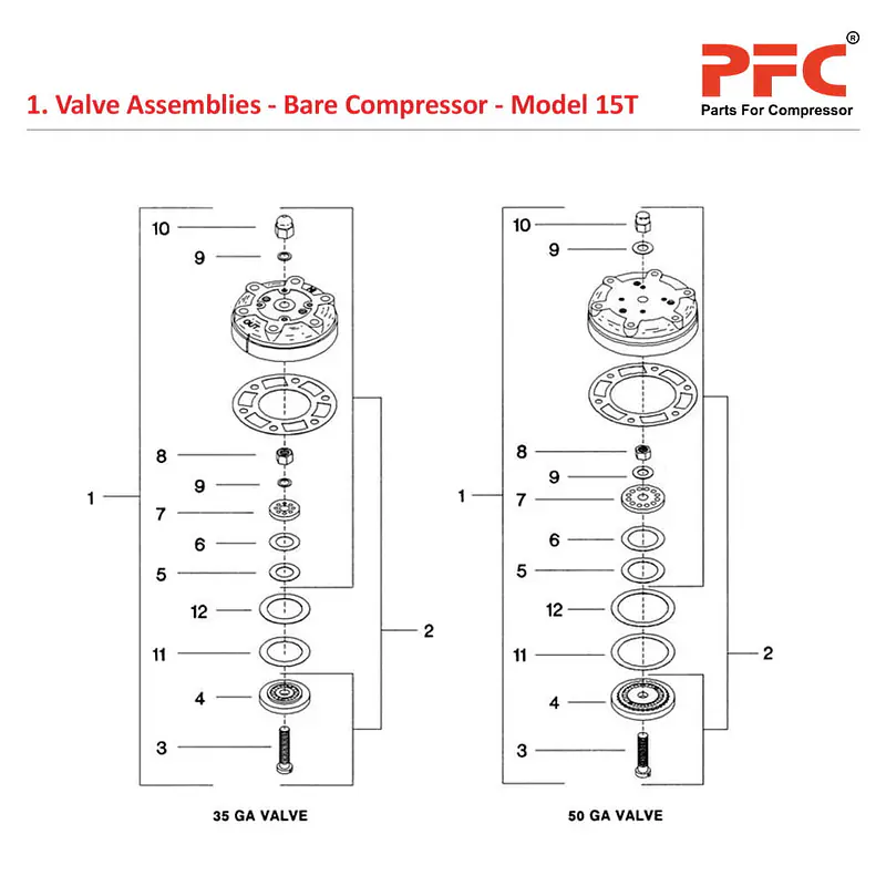 Valve Assembly - Bare Compressor IR 15T Parts - Master
