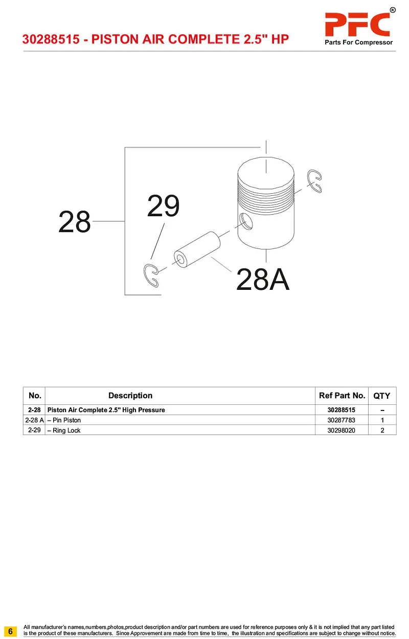 Piston Complete HP 2.5inch 30288515 Replacement - Master
