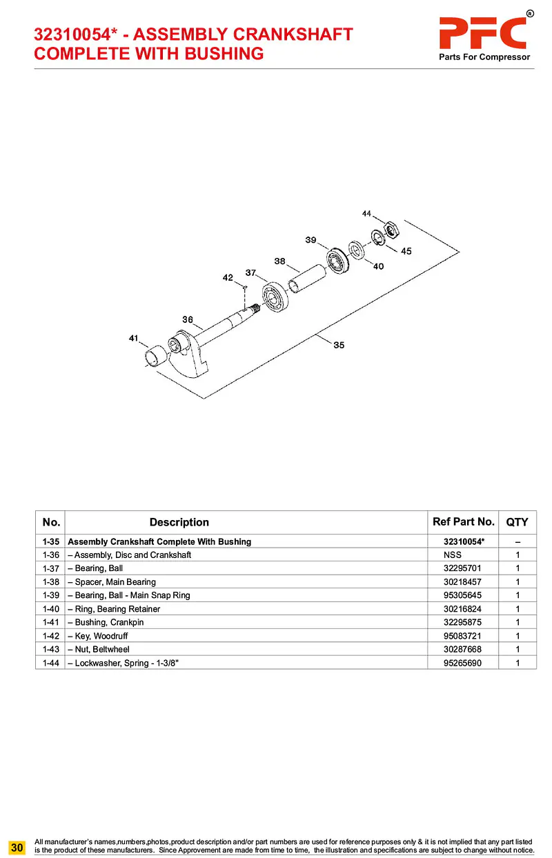 Crankshaft Complete with Bushing 32310054* Replacement - Master