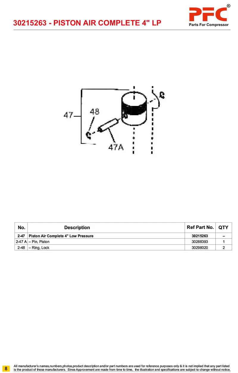 Piston LP with Pin & Lock 4inch 30215263 Replacement - Master