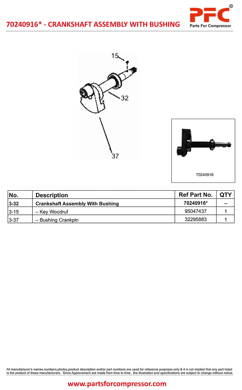 Crankshaft Complete with Bushing 70240916* Replacement - Master