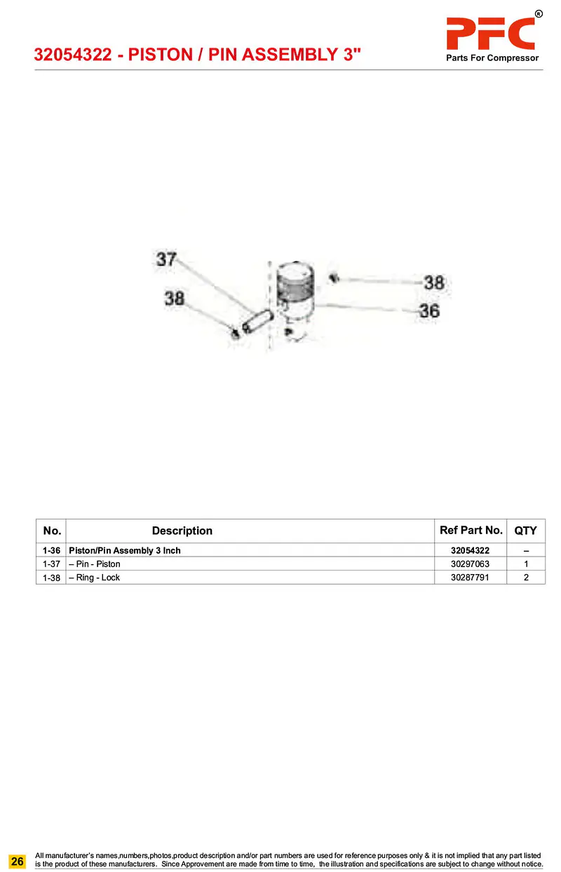 Piston HP with Pin & Lock 3inch 32054322 Replacement - Master
