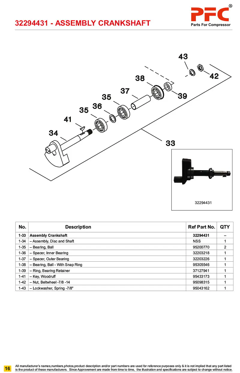 Crankshaft Complete with Bushing 32294431* Replacement - Master