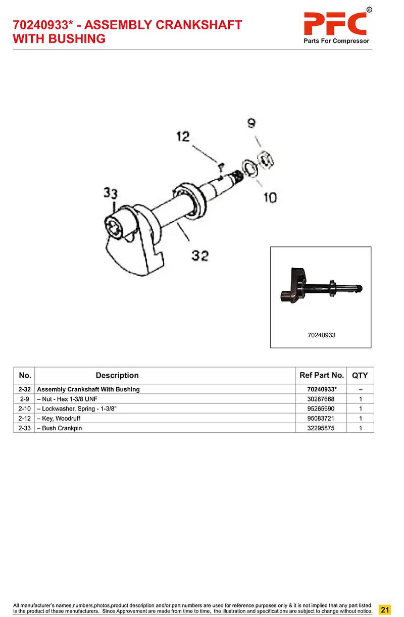 Crankshaft Complete with Bushing 70240933* Replacement - Master