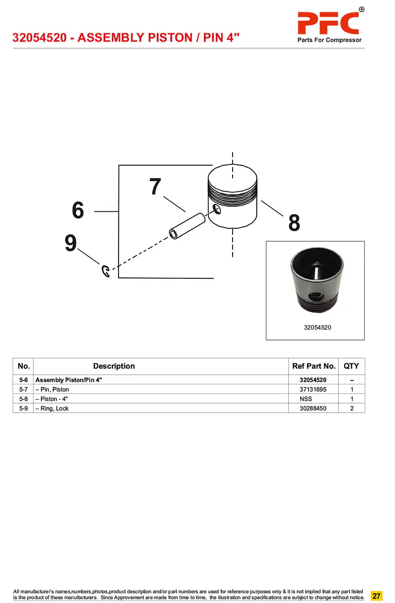 Piston/Pin 4inch 32054520 Replacement - Master