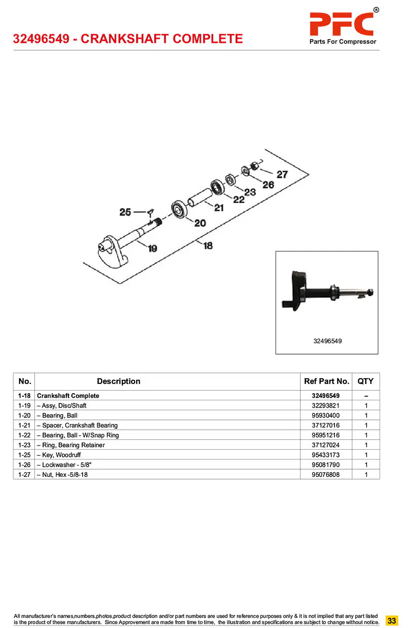 Crankshaft Complete with Bushing 32496549* Replacement - Master