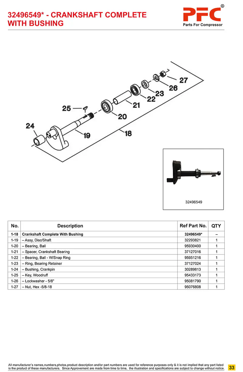 Crankshaft Complete with Bushing 32496549* Replacement - Master