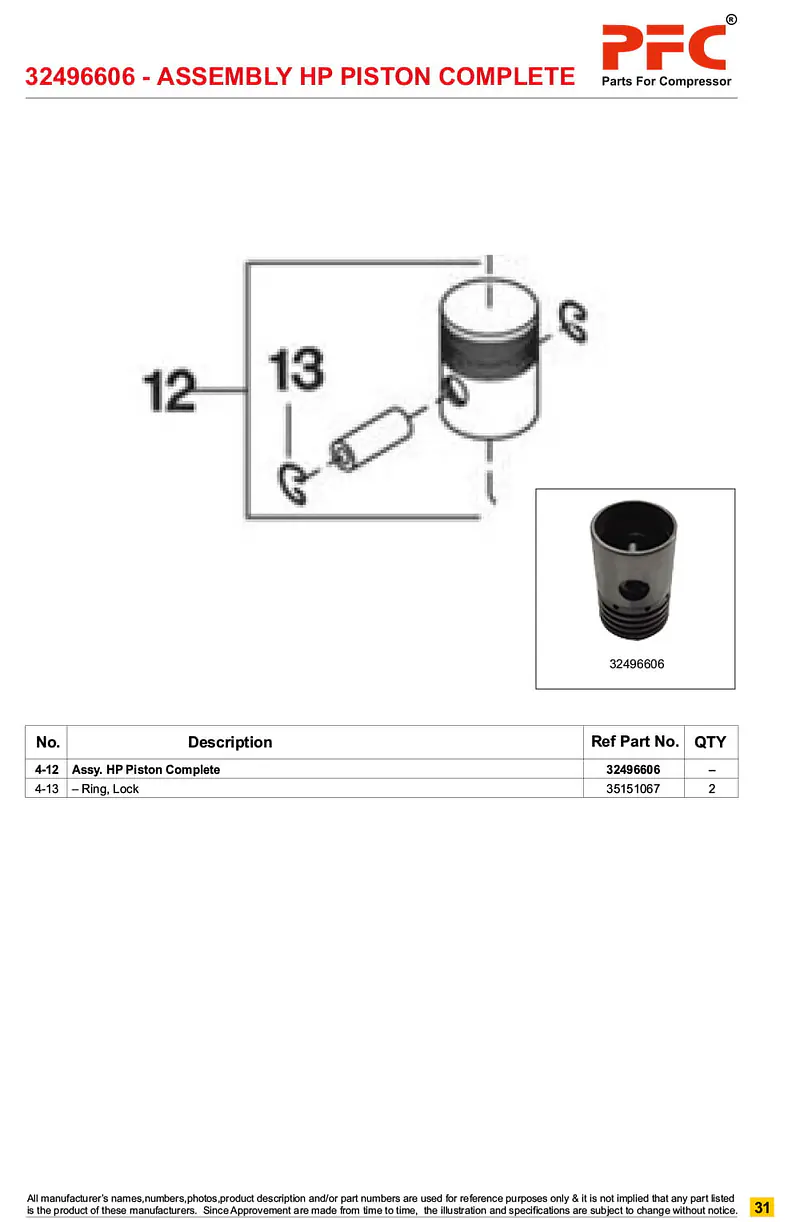 HP Piston C/W Pin 32496606 Replacement - Master