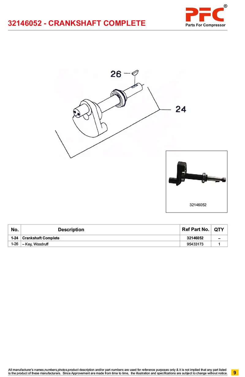 Crankshaft Complete with Bushing 32146052* Replacement - Master