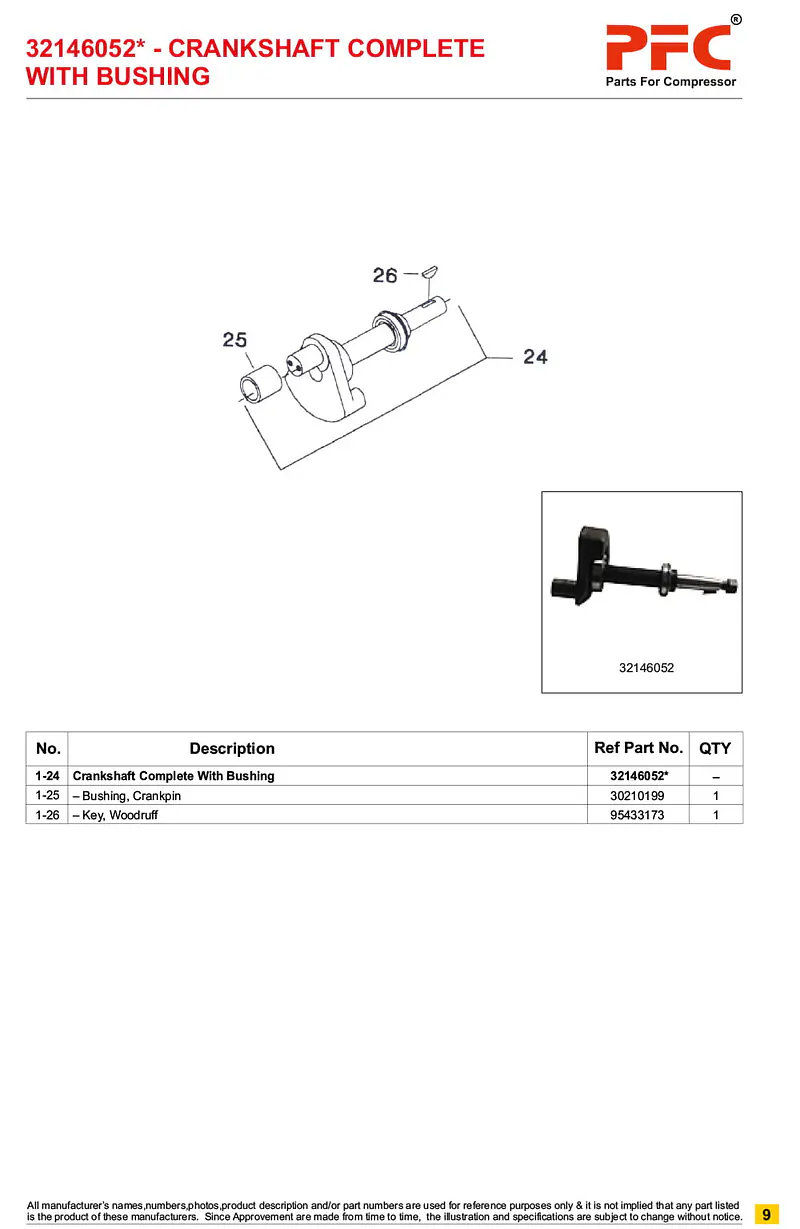 Crankshaft Complete with Bushing 32146052* Replacement - Master