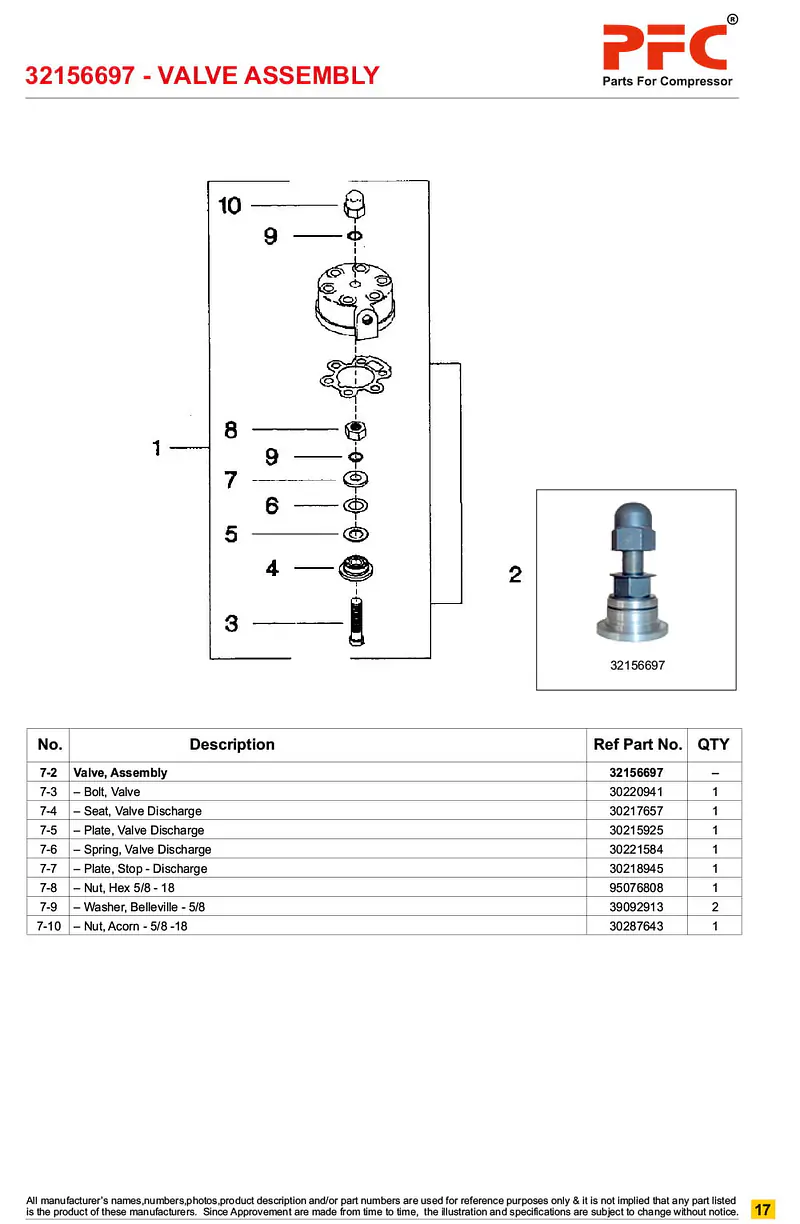 Valve + Stop Plate Assy. 32156697 Replacement - Master