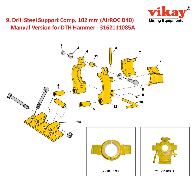 Drill Steel Support Comp. (102 mm) 3162111085A Replacement - Master