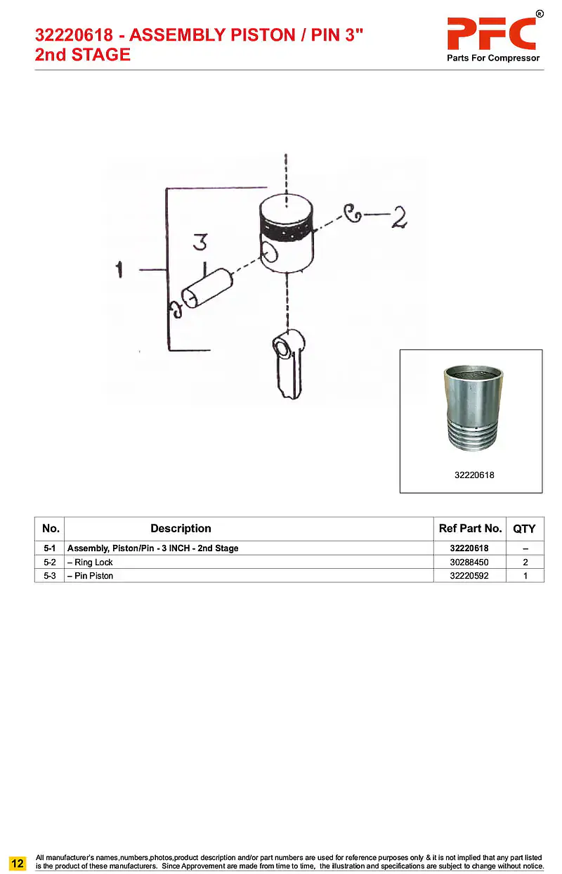 Piston Complete HP 3inch 32220618 Replacement - Master