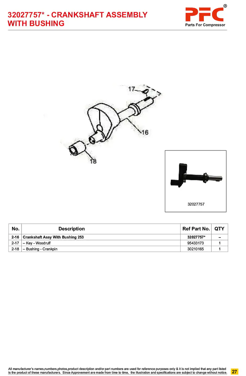 Crankshaft Complete with Bushing 32027757* Replacement - Master