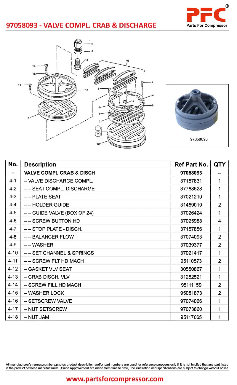 Valve Compl Crab & Disch (A43) 97058093 Replacement - Master