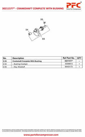 Crankshaft Complete with Bushing 30211577* Replacement