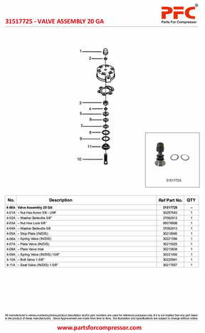 Valve 20GA Complete 31517725 Replacement