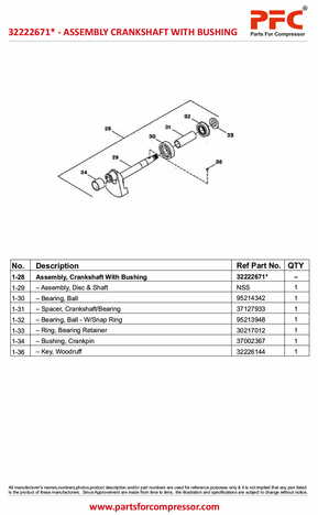 Crankshaft Complete with Bushing 32222671* Replacement