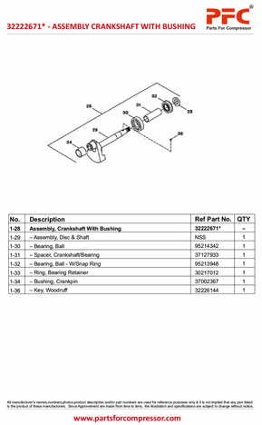 Crankshaft Complete with Bushing 32222671* Replacement