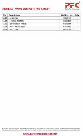 Assembly Valve Inlet & Fau A67 70204359