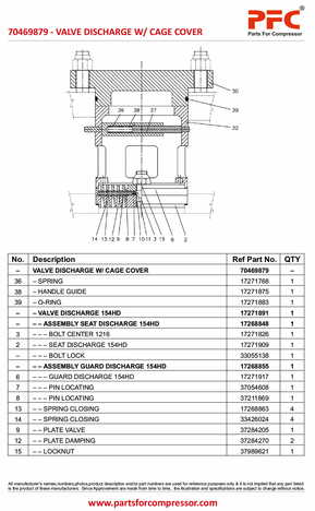 Valve Discharge W-Cage Cover 70469879 Replacement