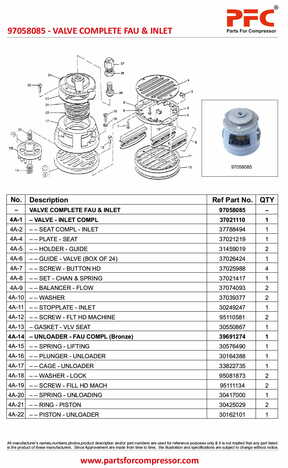 Valve Complete Fau & Inlet 97058085 Replacement